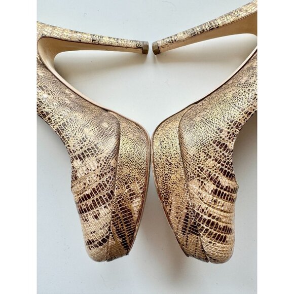 MIU MIU Beige Gold Brown Snakeskin Leather Round Toe Platform Pumps, Size 35.5 - Picture 12 of 16